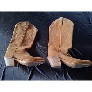 Vintage Acme Tan Suede Cowboy Western Boots Women’s Size 6 M Made In USA